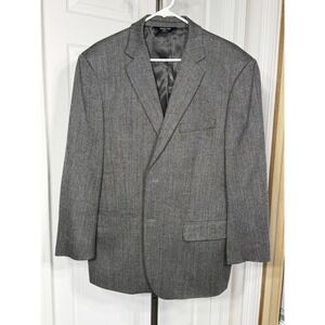 Joseph & Feiss 100% Wool Herringbone Blazer Gray Men's 44 Regular Sport Coat